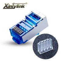 Xintylink ปลั๊กสายเคเบิลอีเทอร์เน็ตขั้วต่อ Rj45 Cat6แถบโหลด8p8c โลหะป้องกันขั้วชุบทองเครือข่าย Stp Modular 50ชิ้น