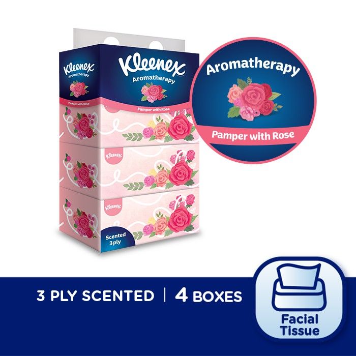 Kleenex Facial Tissue Rose Aroma - 3 PLY (90's x 4 boxes) | Lazada