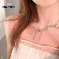 HOUMENG สร้อยโชคเกอร์สีเงินวินเทจเครื่องประดับสไตล์เกาหลีมีพู่โช้คเกอร์พยุงหลังสำหรับผู้หญิง