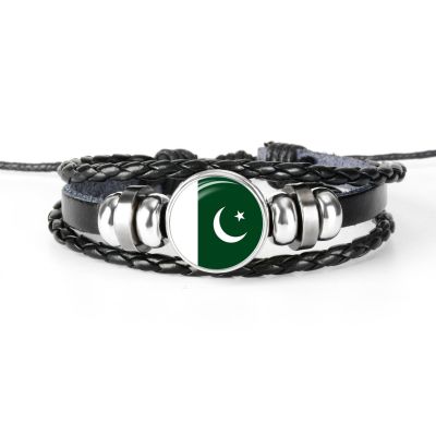 Traditional Handcrafted Cowhide Bracelets Leather South Asian Bracelets South Asian Cowhide Bracelets Ethnic National Flags Bracelets Hand Woven Black Bracelets