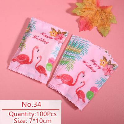 100pcs/lot Soap Biscuits Packaging Bag Hawaiian style Pink Romantic Flamingo Tropical Trees Decor Birthday Party Gift Wrapping Gift Wrapping  Bags