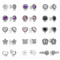 Authentic 925 Sterling Silver Stud Earrings Shiny and Elegant Multicolor Gemstones Retro and Elegant Suitable for Women Jewelry