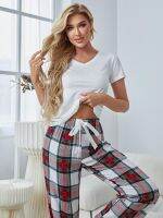 European and American pajamas women spring and autumn 1952-White short-sleeved trousers home clothes suit