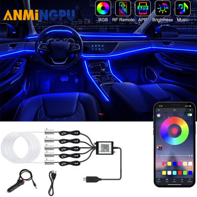 ANMINGPU Car Interior LED Ambient Strip Lights with Wireless APP Control RGB 6in1 Atmosphere Light Fiber Optic Car Neon Light