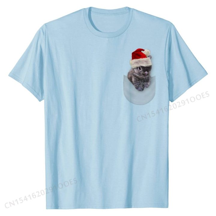 t-shirt-pocket-grey-netherland-bunny-in-santa-hat-printing-cotton-mens-tops-amp-tees-customized-family-t-shirt