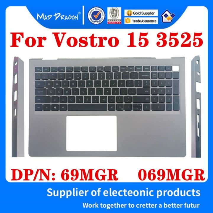 069mgr-69mgr-ใหม่สำหรับ-vostro-15-3525อะไหล่แล็ปท็อปที่วางแขนแผงฝาปิดไม่มี-แป้นพิมพ์เรืองแสงสีเงินผิวนอกสีเทา