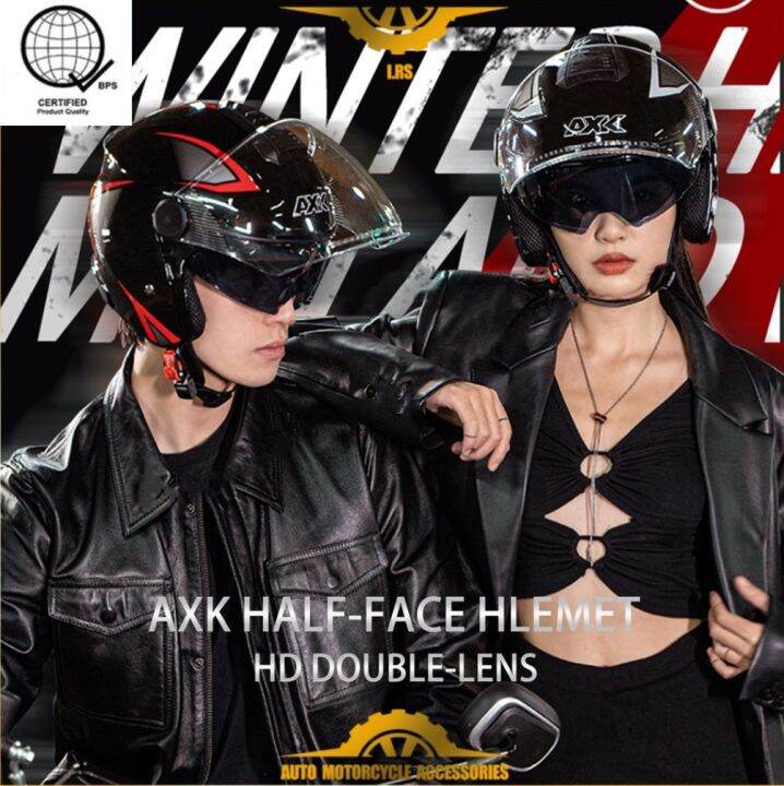 【keke】【2023New】Half Face Moto Motorcycle Helmet Double Lens For All