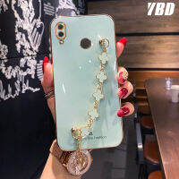 YBD เคสโทรศัพท์ชุบโลหะขอบตรงสำหรับ Huawei Nova 3i 3 3e 4e 4เคสป้องกันกล้องที่แม่นยำสไตล์สาวน่ารักพร้อมสร้อยข้อมือโคลเวอร์สี่ใบ