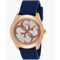 GUESS Watches  Ladies Rose Gold Watch White Logo Dial And Blue Silicone Strap W0911L6 W0911L3