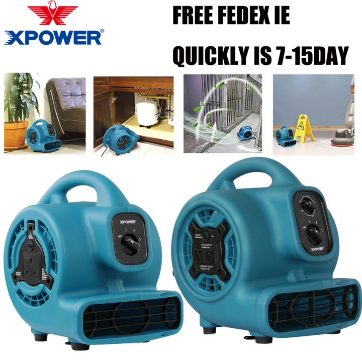 XPOWER P-80A Mini Mighty Air Mover Utility/Floor Fan w/Daisy Chain,  3-Speed, 600 CFM, Blue