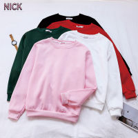 NICKเสื้อสำหรับสตรีใหม่เสื้อกันหนาวตัวหนาเสื้อยืดคอกลมสีทึบหลวมผู้หญิงเสื้อยาวปิดถึงก้น