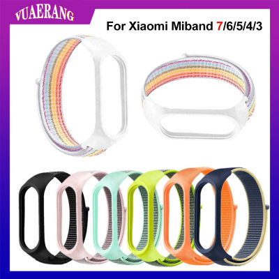 VUAERANG สร้อยข้อมือแบบถอดเปลี่ยนได้เหมาะสำหรับ Mi Band 3/4/5/6/7เปลี่ยน Universal Xiaomi Nylon Loop สำหรับ Miband 3/4 Miband 7/6/5อุปกรณ์เสริม