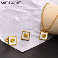 Kemstone จี้สร้อยคอสแตนเลสสไตล์วินเทจดอกกุหลาบต่างหูสตั๊ดเครื่องประดับ Gift