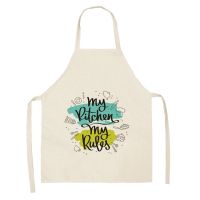 Letter Alphabet Kitchen Apron For Women Linen Bibs Household Cleaning Pinafore Cooking Apron 68*55cm Waist Baking Barista Aprons