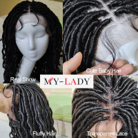 My-Lady สังเคราะห์25นิ้ว Cornerrow ลูกไม้ด้านหน้า Culy ids วิกผม id สำหรับผู้หญิงสีดำยาว Afro ผม Faux Locs เทพธิดา ided Wighot