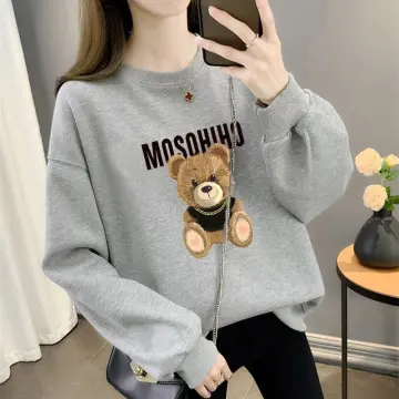 Teddy Bear Print T Shirt Long Sleeve Casual Top For Spring Fall