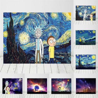 Rick และ Morty HD โปสเตอร์ Starry Night Van Gogh ภาพวาดผ้าใบ Bar Room Manga ตกแต่งภาพวาด Art Wall สติกเกอร์ภาพของขวัญ