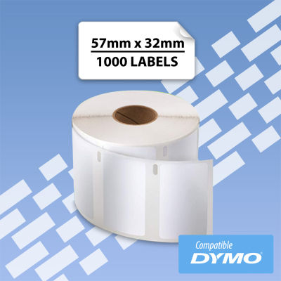 กระดาษสติ๊กเกอร์ สำหรับ Dymo (30334) 57mm x 32mm 1000ชิ้น/ม้วน สีขาว