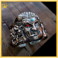 Original Handmade Silver Buddha And Magic Ring ระหว่างผู้ชายและผู้หญิง Domineering เปิดแหวนปรับได้100% Original แท้ไม่จางหาย