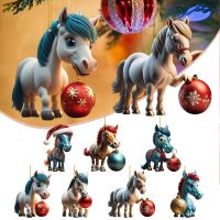 Christmas Ornaments Cute Cartoon Horse Xmas Tree Hanging Pendant Christmas Decoration For Home Party Supplies New Year 2024 Gift Christmas Ornaments