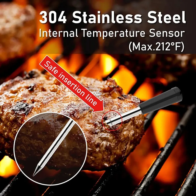 Wireless Meat Thermometer with Bluetooth for 164ft Range on The BBQ Grill  Rotisserie Oven, Digital Bluetooth Meat Thermometer with More Recipes of