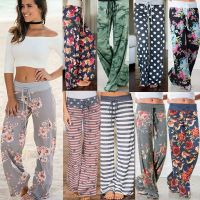 Loose Beach Womens Pants Summer Fashion Floral Print Drawstring Wide Leg Trousers Ladies Long Pant Sweatpants Clothes