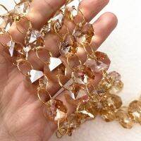 14mm 1m5m50m Gold Champagne Octagon Beads With GoldSilver Metal Rings Glass Garland Strand Chains