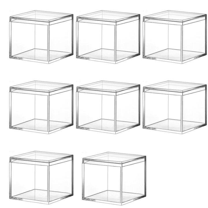 8 Pieces Of Transparent Acrylic Plastic Square Square Jewelry Box Mini Storage Box with Lid Mini