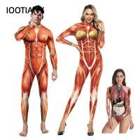 IOOTIANY Halloween 3D Party Muscle Printed Jumpsuit Elastic Human Anatomy Body Bodysuit Cosplay Costume Catsuit Economics 2023