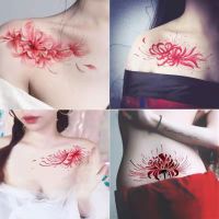 4pc/Lot Watercolor Flower Temporary Tattoo Stickers Women Waterproof Sexy Fashion Collarbone Art Fake Tattoo Belly Button Tattoo Stickers