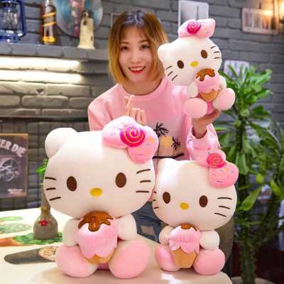 Hello Kitty ตุ๊กตาของขวัญคริสต์มาสตกแต่งไอศครีมหมอนยัดนิ่มลายสัตว์อนิเมะสำหรับเป็นของขวัญเด็กผู้หญิง