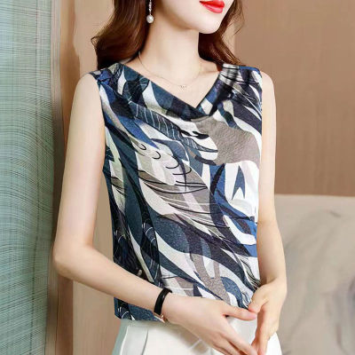 เสื้อกล้ามผู้หญิงสไตล์เกาหลีสำหรับผู้หญิงใหม่ฤดูร้อน2023เสื้อสตรีแขนกุดเสื้อหลวมใหญ่พิเศษพิมพ์ลาย