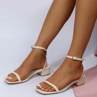 Women Sandals Thick Square Heels Elegant 2023 Summer Solid Color High Heels Fashion Buckle Soft Comfortable Office Ladies Shoes