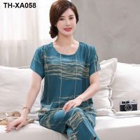 Summer plus size cotton silk pajamas short-sleeved cotton silk home clothes for middle-aged and elderly women rayon thin mother suit