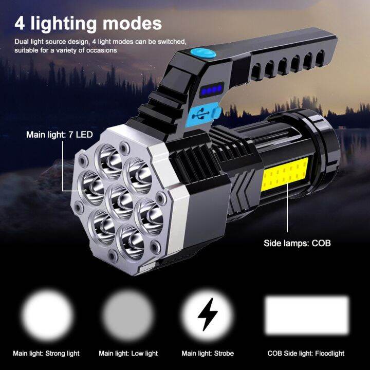 ไฟฉาย7led-ทรงพลังทรงซังข้าวโพดไฟส่องยาวไฟฉายขนาดเล็กกันน้ำแบบชาร์จ-usb-แบตเตอรี่ในตัวโคมไฟแบบถือ