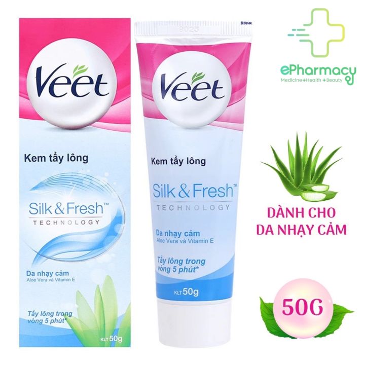 VEET Kem Tẩy Lông Cho Da Nhạy Cảm - VEET Silk & Fresh Hair Removal Cream,  Sensitive Skin 50G 