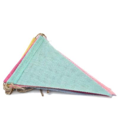 Vintage Colorful Burlap Linen Bunting Flags Pennant Happy Birthday Party Decor