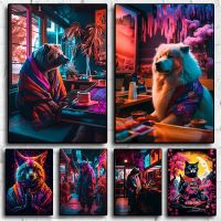 2023✟▲ 80s Retro Fantasy Animal Series Cat Dog Bear Pictures For Room Living Sofa Wall Art Home Decor Canvas Painting Print Posters