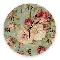 Peony Flower 3d Wall Clock Modern Design Farmhouse Decor Kitchen Vintage PVC Round Clock Living Room Decoration