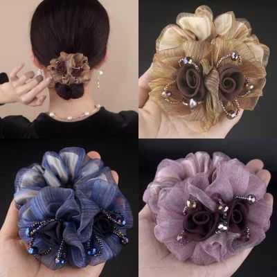 Korean version of the new fashion temperament juan yarn hair ring head rope head flower plate hair rope net yarn exquisite jewelry