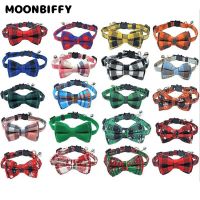 Bowknot Cat Collar Bow Tie Safety Buckle Plaid with Bell Christmas Chihuahua Necklace Adjustable Gatos Pet Dog Accesorios