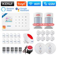 【LZ】△♘  KERUI W181 Smart Home Kit Alarm System Tuya Smart House WIFI GSM Alarm Anti-pet Motion Sensor Outdoor Camera Indoor Siren