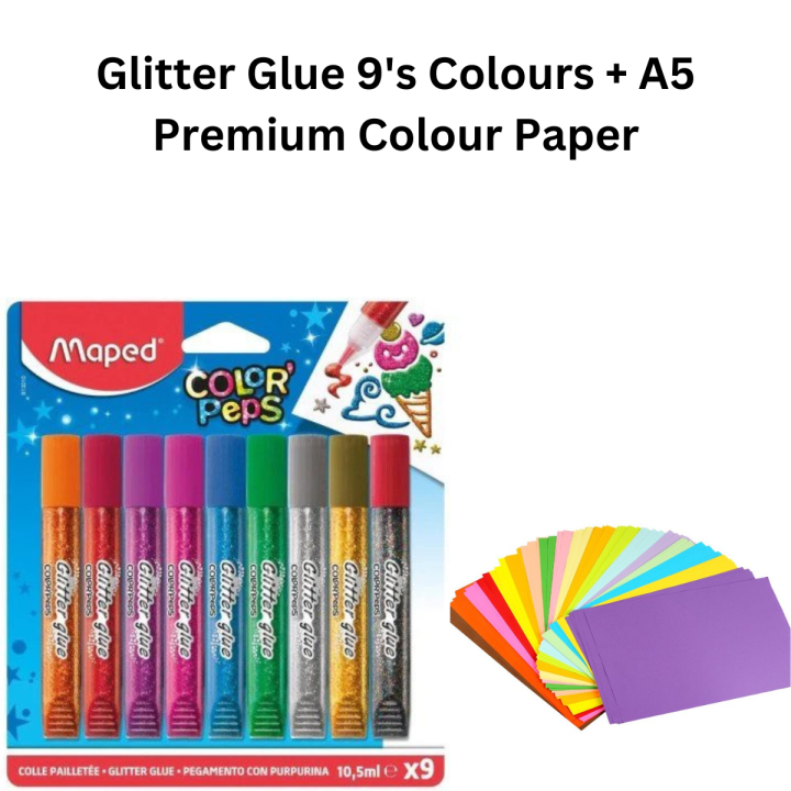 Glitter Glue 9's Colours + A5 Premium Colour Paper Lazada Singapore