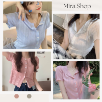 Mira.shop เสื้อไหมพรมลายฉลุ เหมาะกับสาวคาเฟ่ เสื้อครอป เสื้อแฟชั่นผญ 8853#