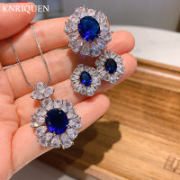 Vintage 925 Sterling Silver Sapphire Gemstone Jewelry Sets Luxury High Carbon Diamond Ring Earrings Necklace Pendant for Women