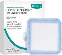 Dimora Super Absorbent Dressings for Wound Care, 4"X4" Nonstick Gauze Pad with Ultrasorb Polymer for Drainage and Fast Healing, 10 Packs 4x4-Nonstick(10 pack)