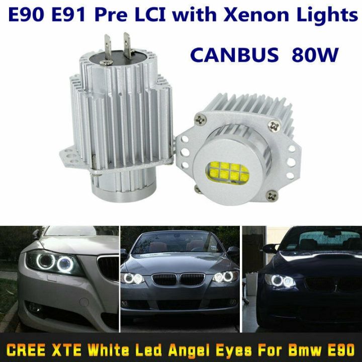 2pcs-angel-eyes-canbus-80w-led-headlight-marker-light-bulbs-error-free-for-bmw-e90-e91-3-series-2005-2008-super-white