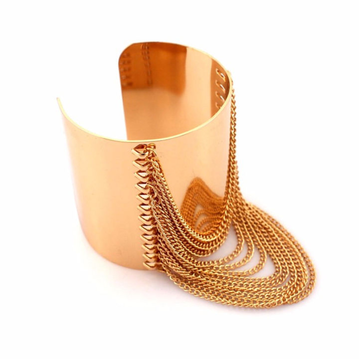 ukmoc-fashion-accessories-punk-bracelets-for-women-statement-jewelry-gold-color-alloy-opened-chains-tassel-cuff-bangles