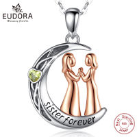 EUDORA 925 Sterling Silver Sister Forever Rose Gold Necklac Moon Style Yellow CZ Pendant Fashion Jewelry for Women Girl d635