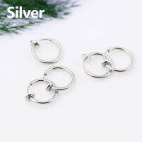 0duw 5PCS Silver Circle Retractable No Need Piercing Earring Stainless Steel Simple Hanging Hip Hop Gold